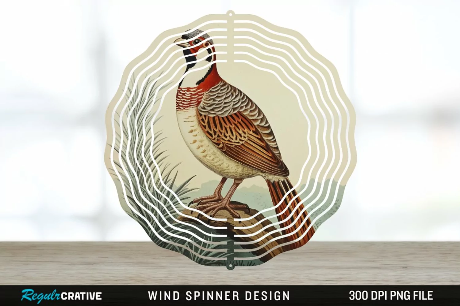 Vintage Partridge Bird Wind Spinner Sublimation PNG Design product image 1