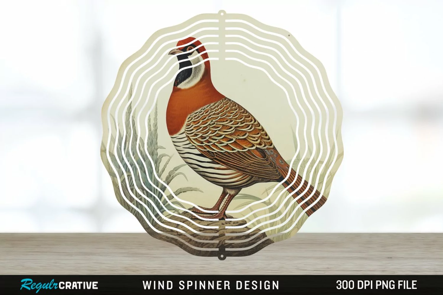 Vintage Partridge Bird Wind Spinner Sublimation PNG Design product image 1