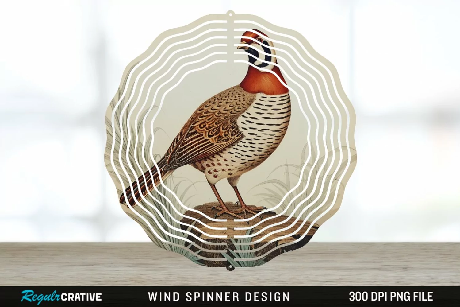 Vintage Partridge Bird Wind Spinner Sublimation PNG Design product image 1