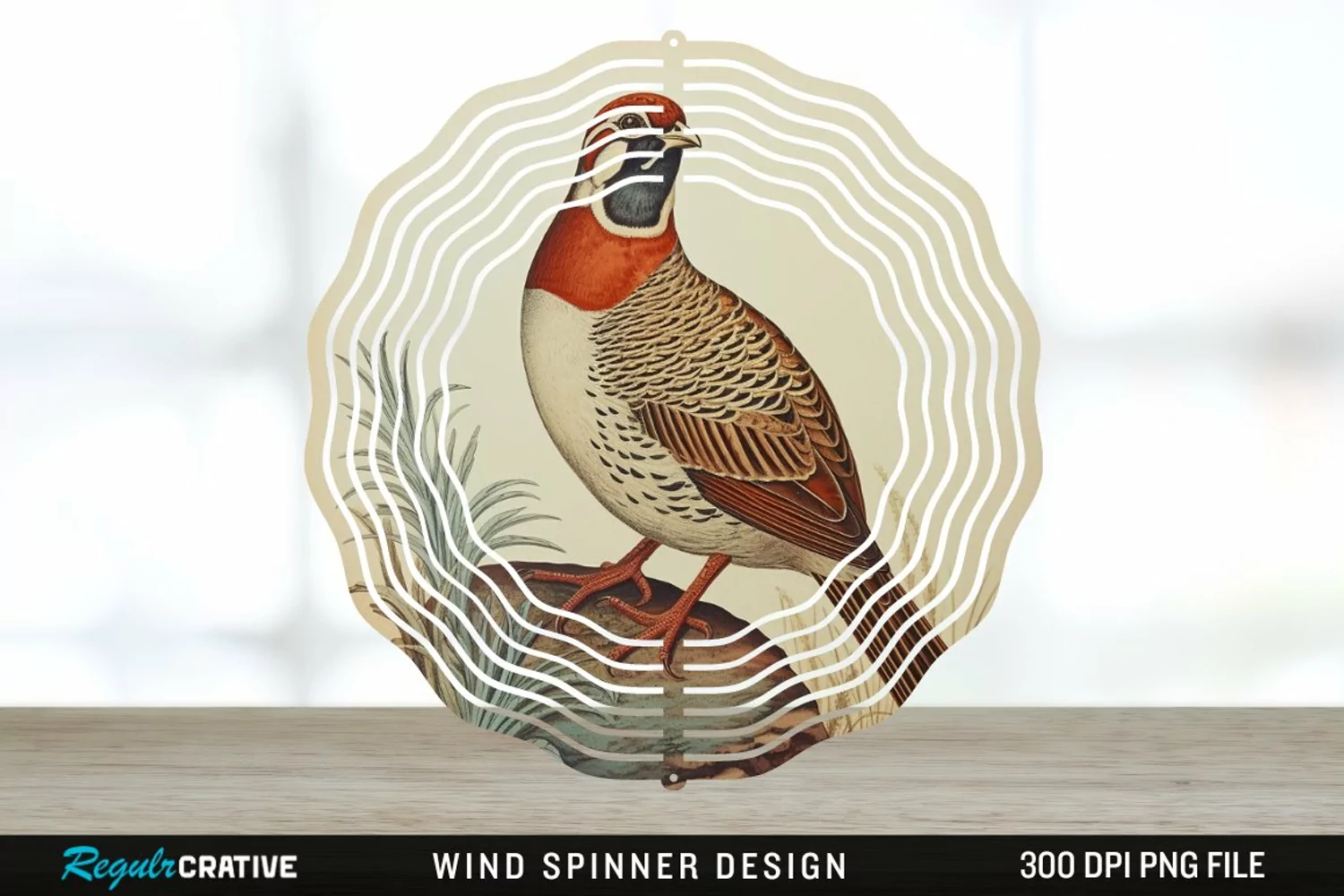 Vintage Partridge Bird Wind Spinner Sublimation PNG Design product image 1
