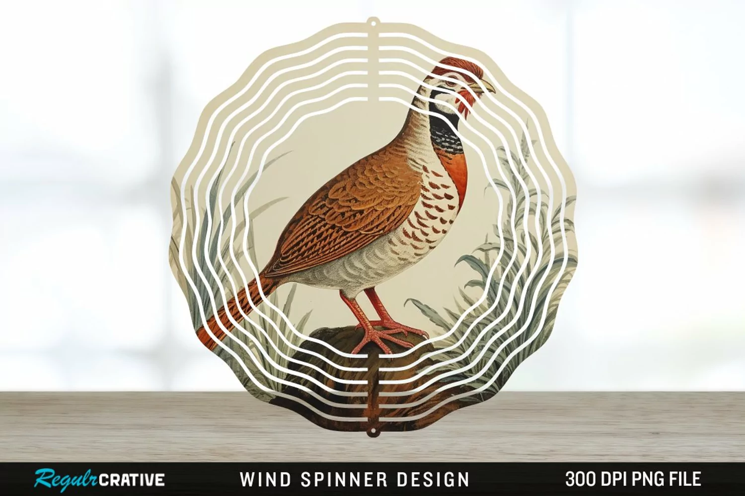Vintage Partridge Bird Wind Spinner Sublimation PNG Design product image 1