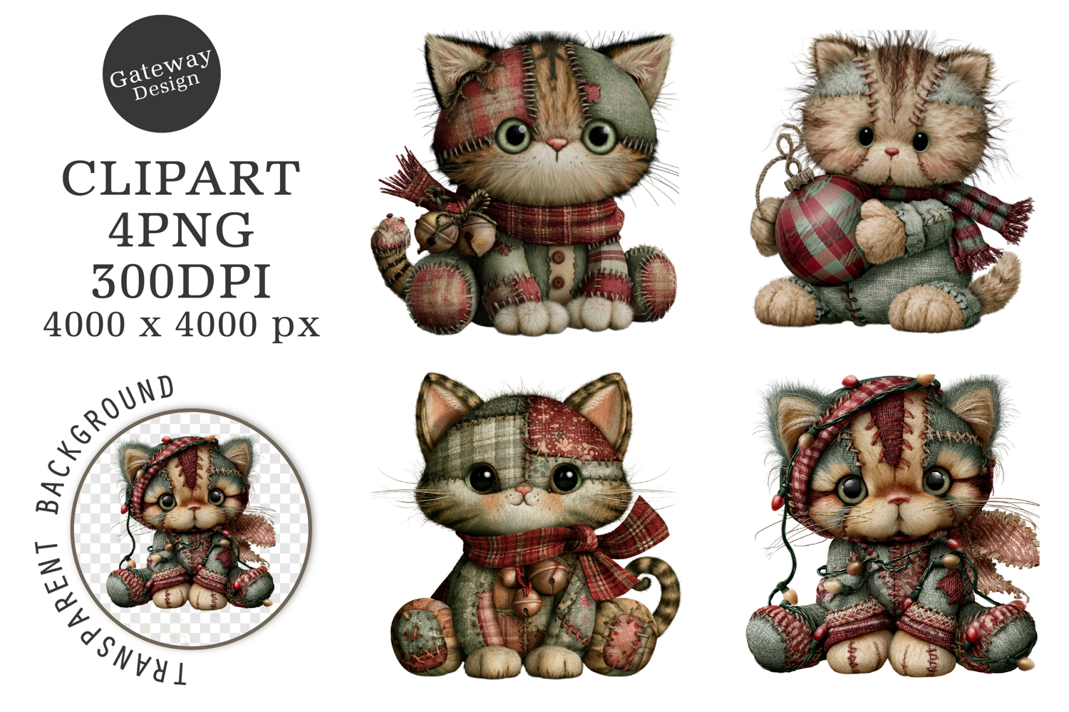 Vintage Patchwork Christmas Clipart product image 1