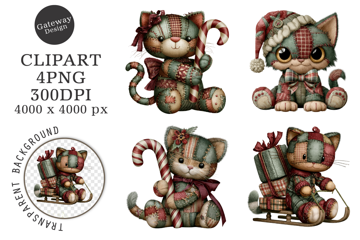 Vintage Patchwork Christmas Clipart product image 1
