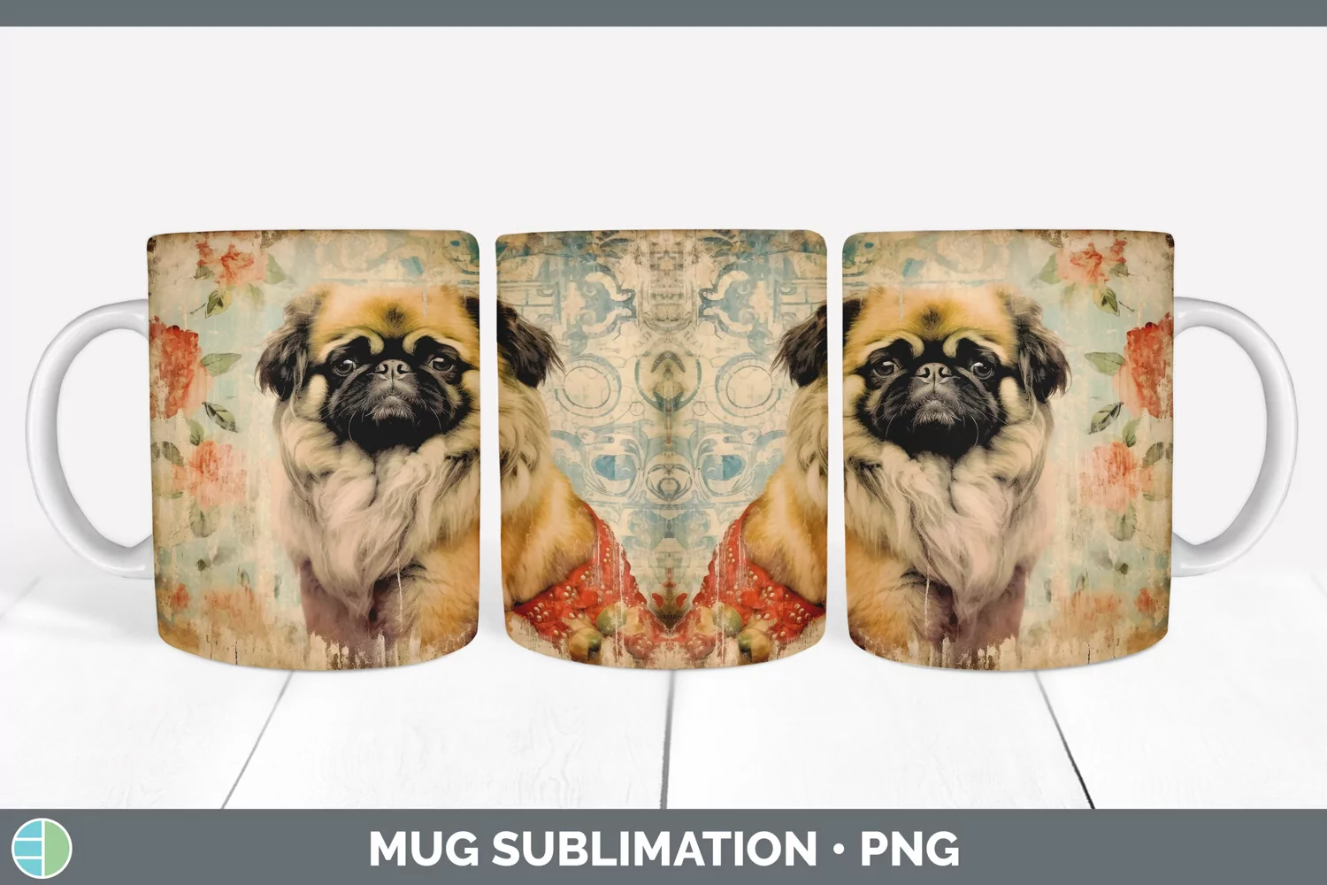 GorgeousDecoupage Pekingese Mug Wrap design.