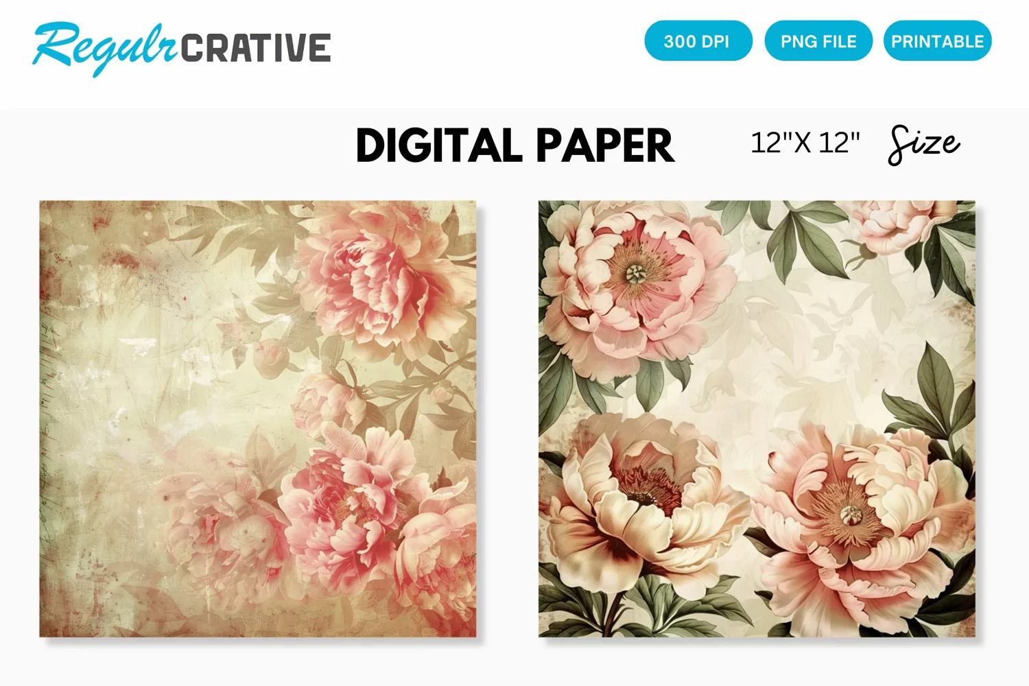 Vintage Peonies Flowers Seamless Digital Paper product image 1