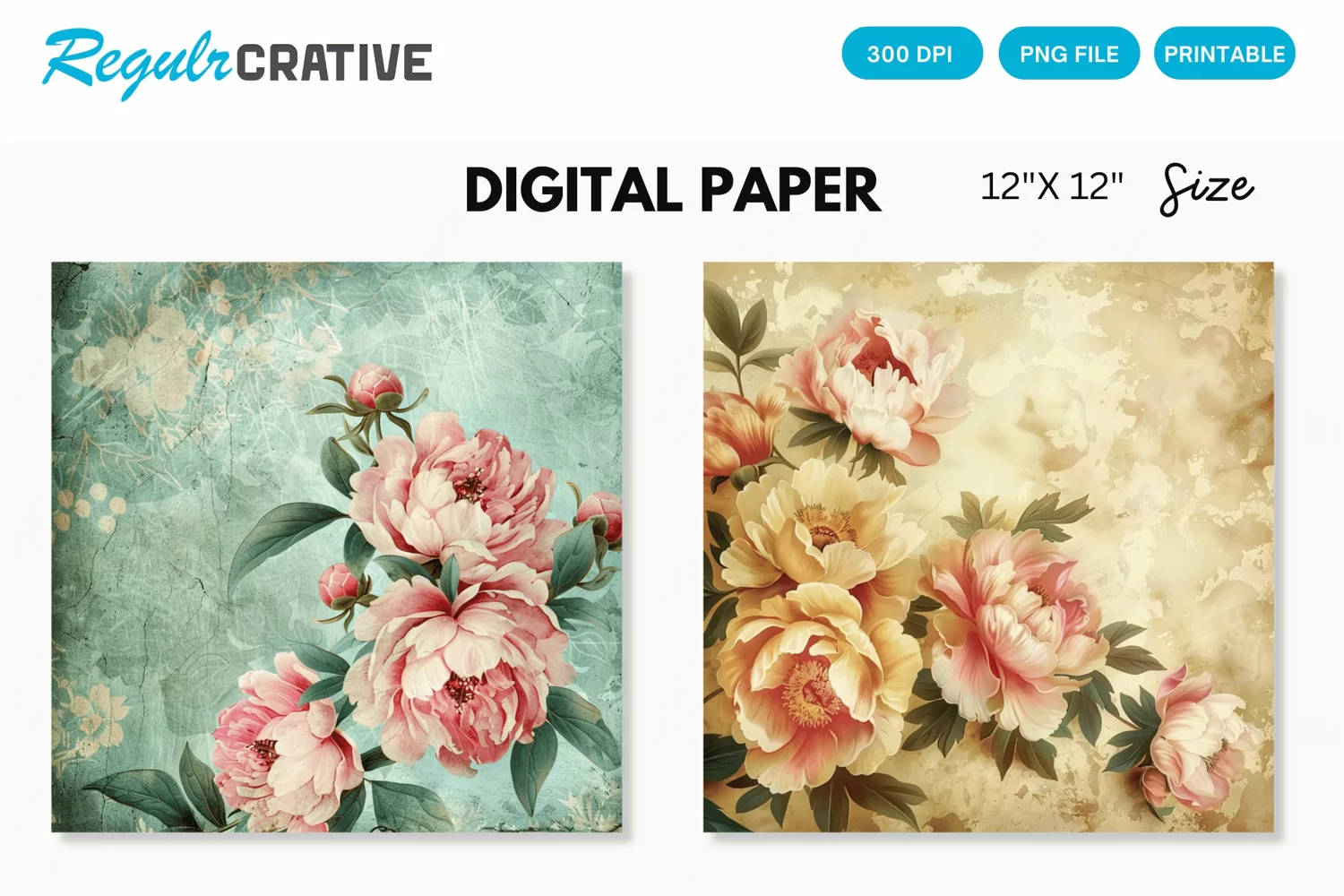 Vintage Peonies Flowers Seamless Digital Paper product image 1