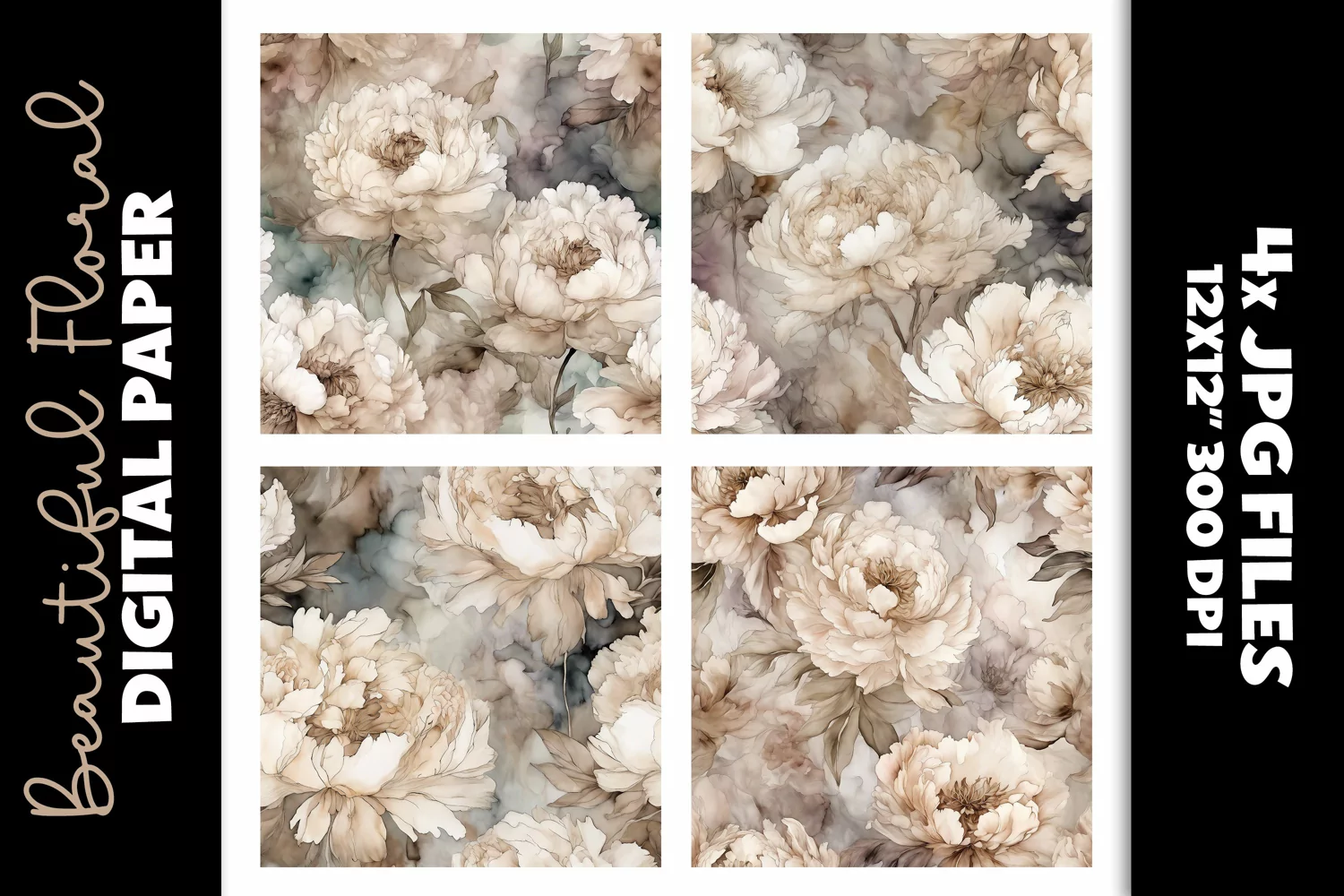 Cream Vintage Peonies Floral Paper Backgrounds product image 1