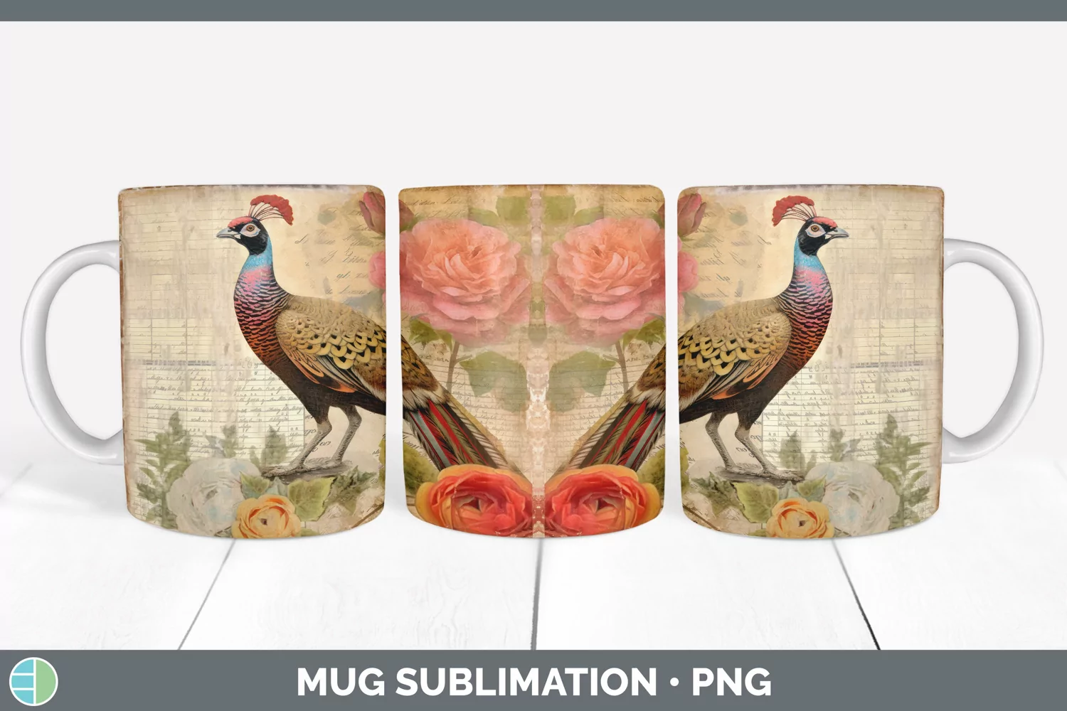 GorgeousDecoupage Pheasants Mug Wrap design.