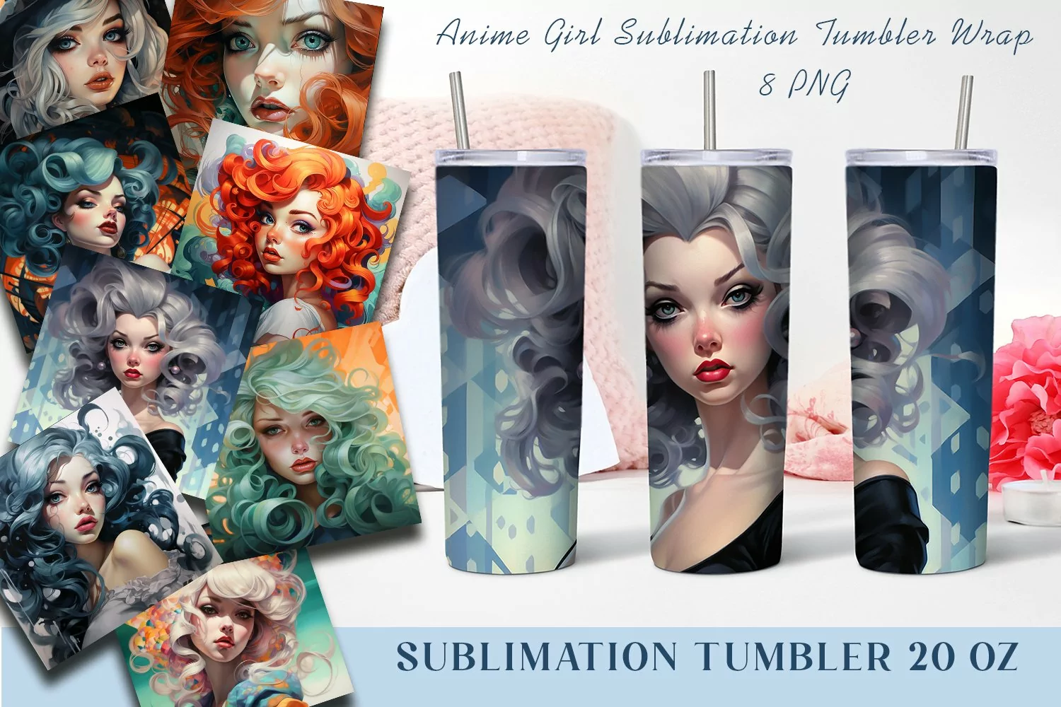 Anime Girl Sublimation Tumbler Wrap product image 1