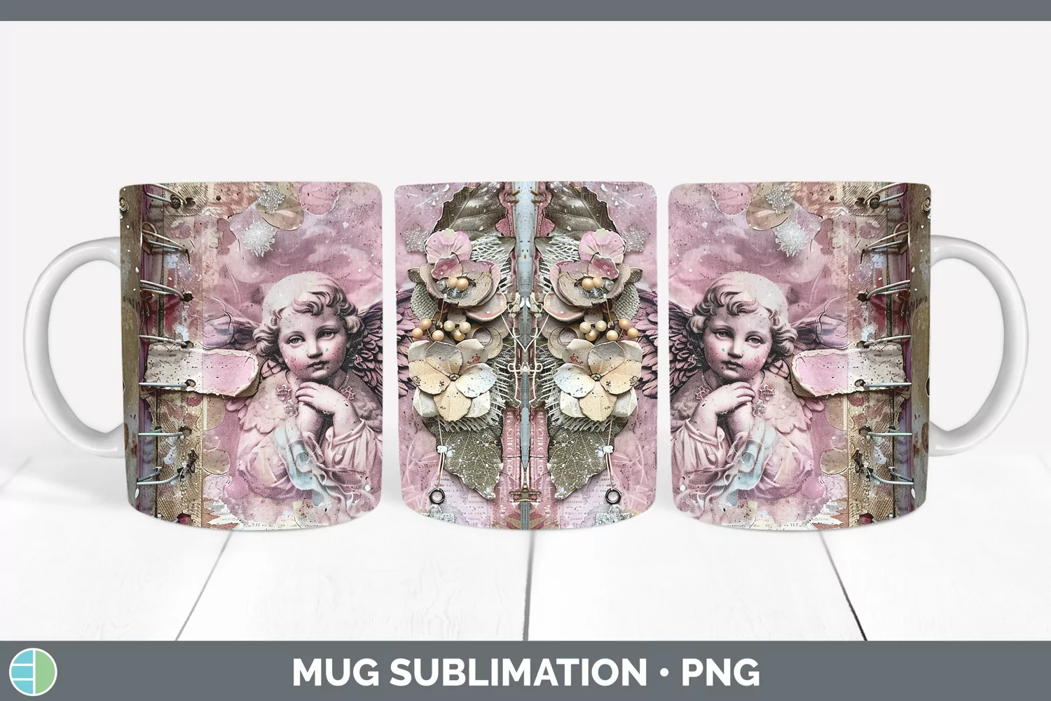 GorgeousVintage Pink Christmas Mug Wrap design.