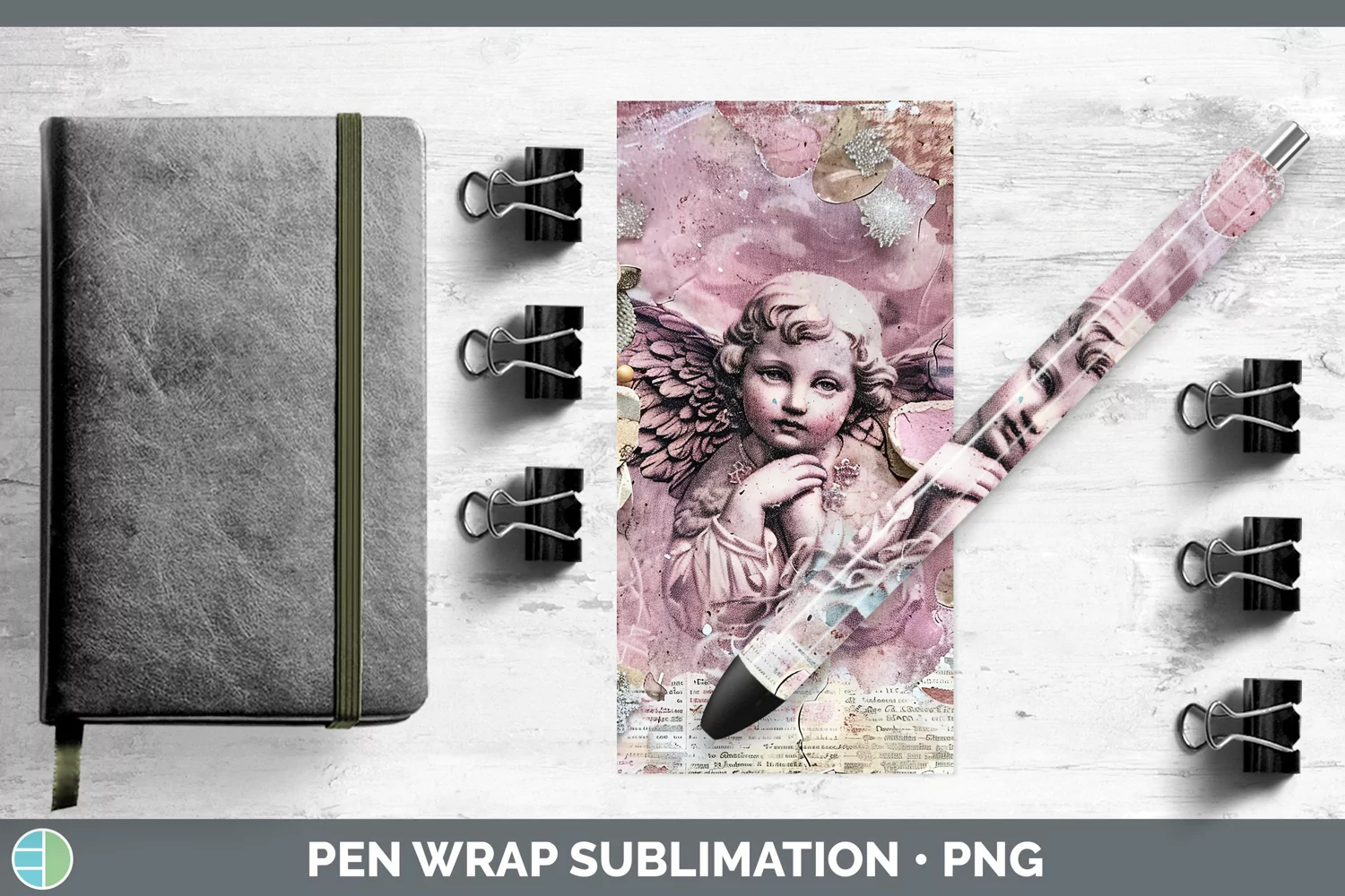 GorgeousVintage Pink Christmas Pen Wrap design.