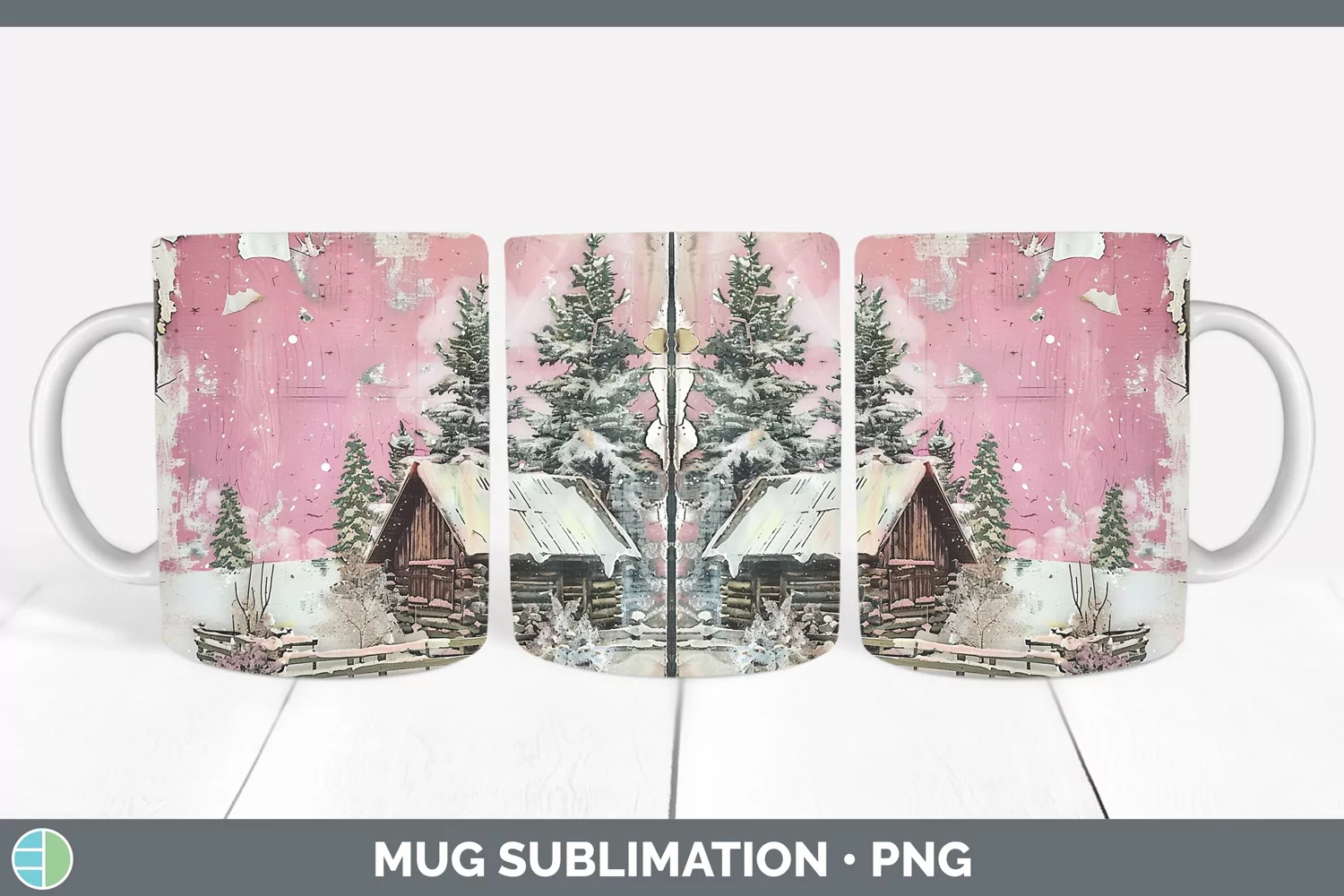 GorgeousVintage Pink Christmas Mug Wrap design.