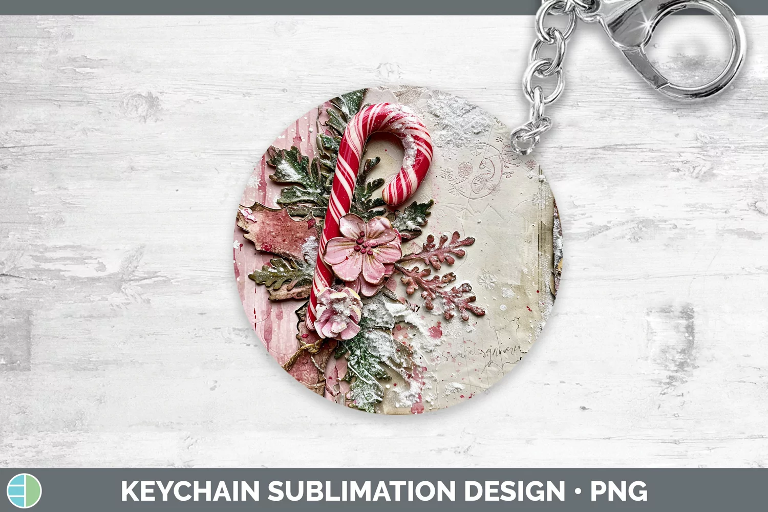 GorgeousVintage Pink Christmas Keychain design.