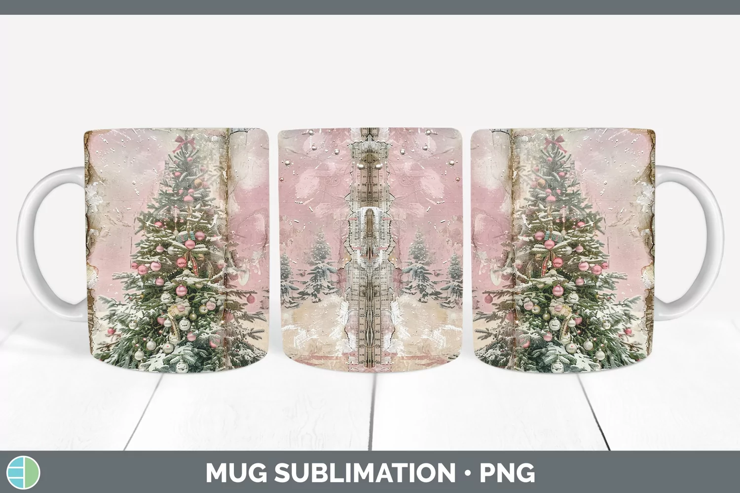 GorgeousVintage Pink Christmas Mug Wrap design.