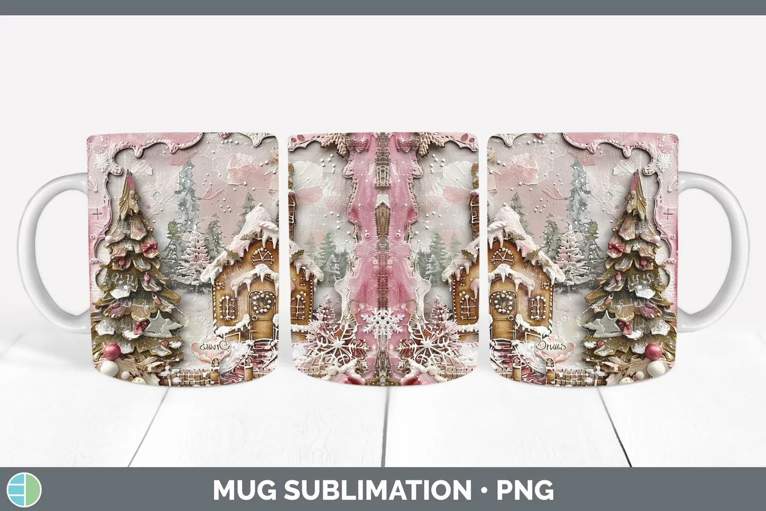 GorgeousVintage Pink Christmas Mug Wrap design.
