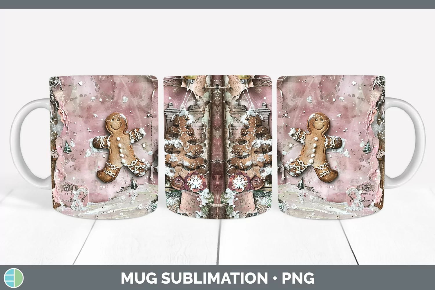 GorgeousVintage Pink Christmas Mug Wrap design.