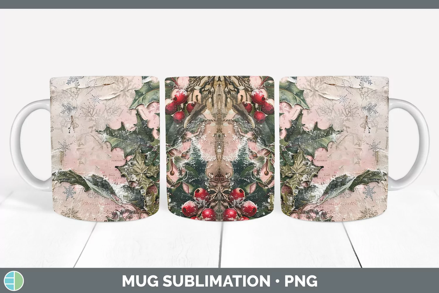 GorgeousVintage Pink Christmas Mug Wrap design.
