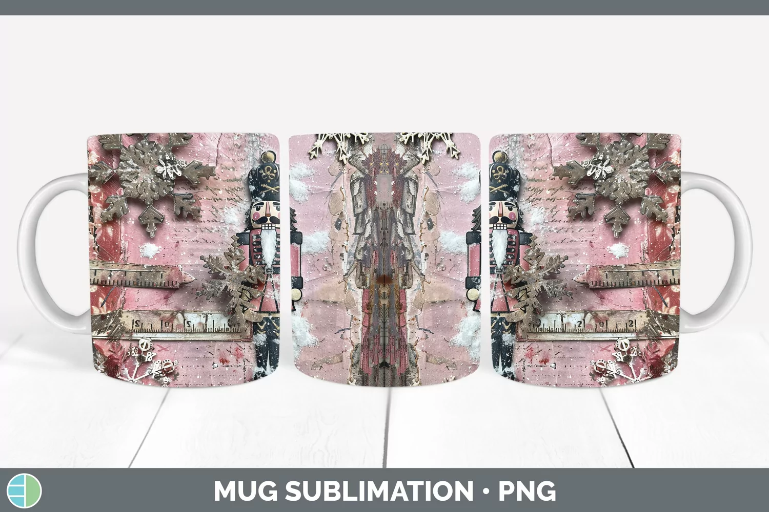 GorgeousVintage Pink Christmas Mug Wrap design.