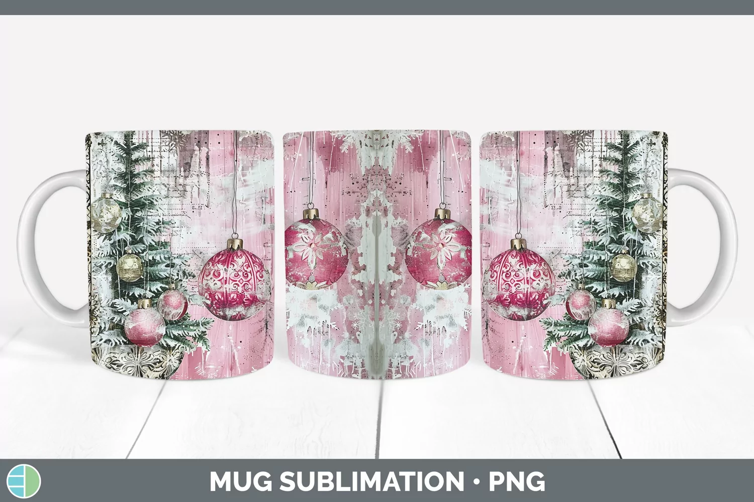 GorgeousVintage Pink Christmas Mug Wrap design.