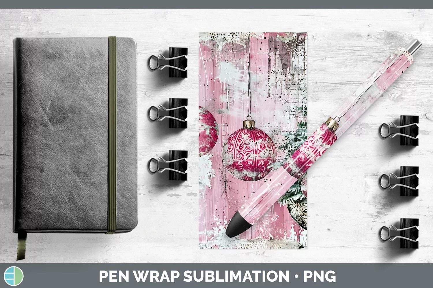 GorgeousVintage Pink Christmas Pen Wrap design.
