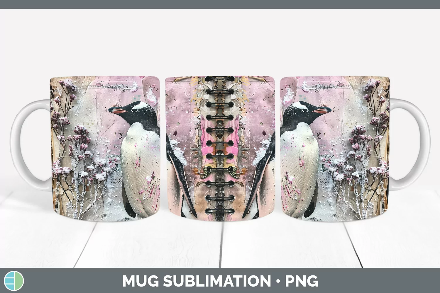 GorgeousVintage Pink Christmas Mug Wrap design.