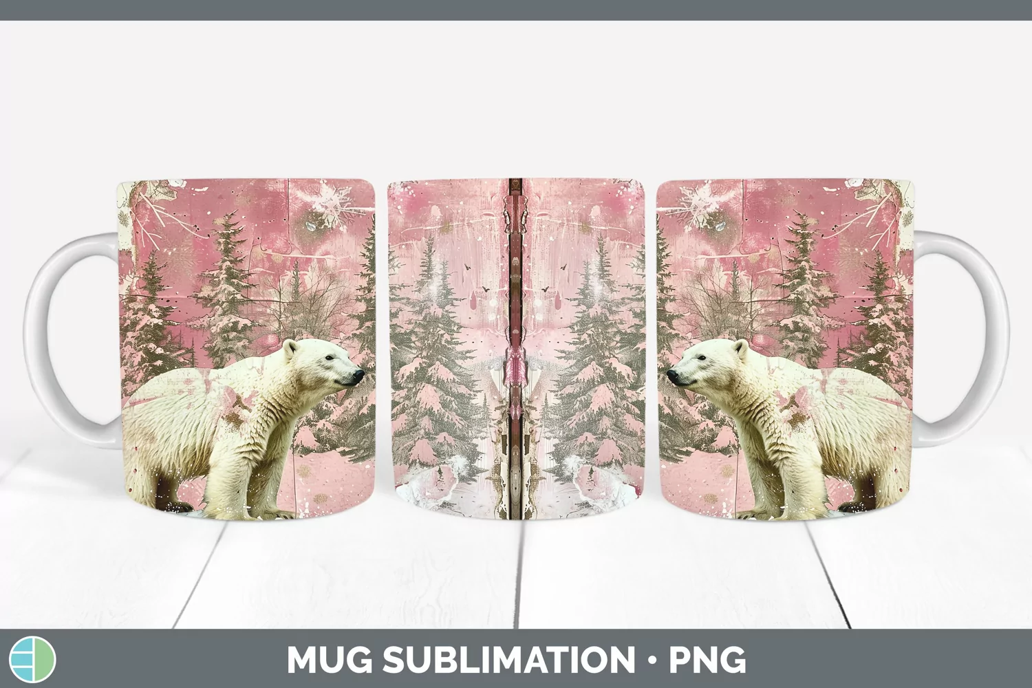 GorgeousVintage Pink Christmas Mug Wrap design.