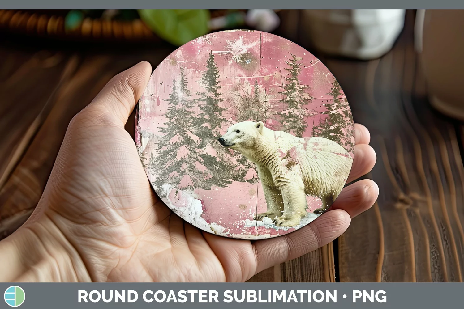 GorgeousVintage Pink Christmas Round Coaster design.