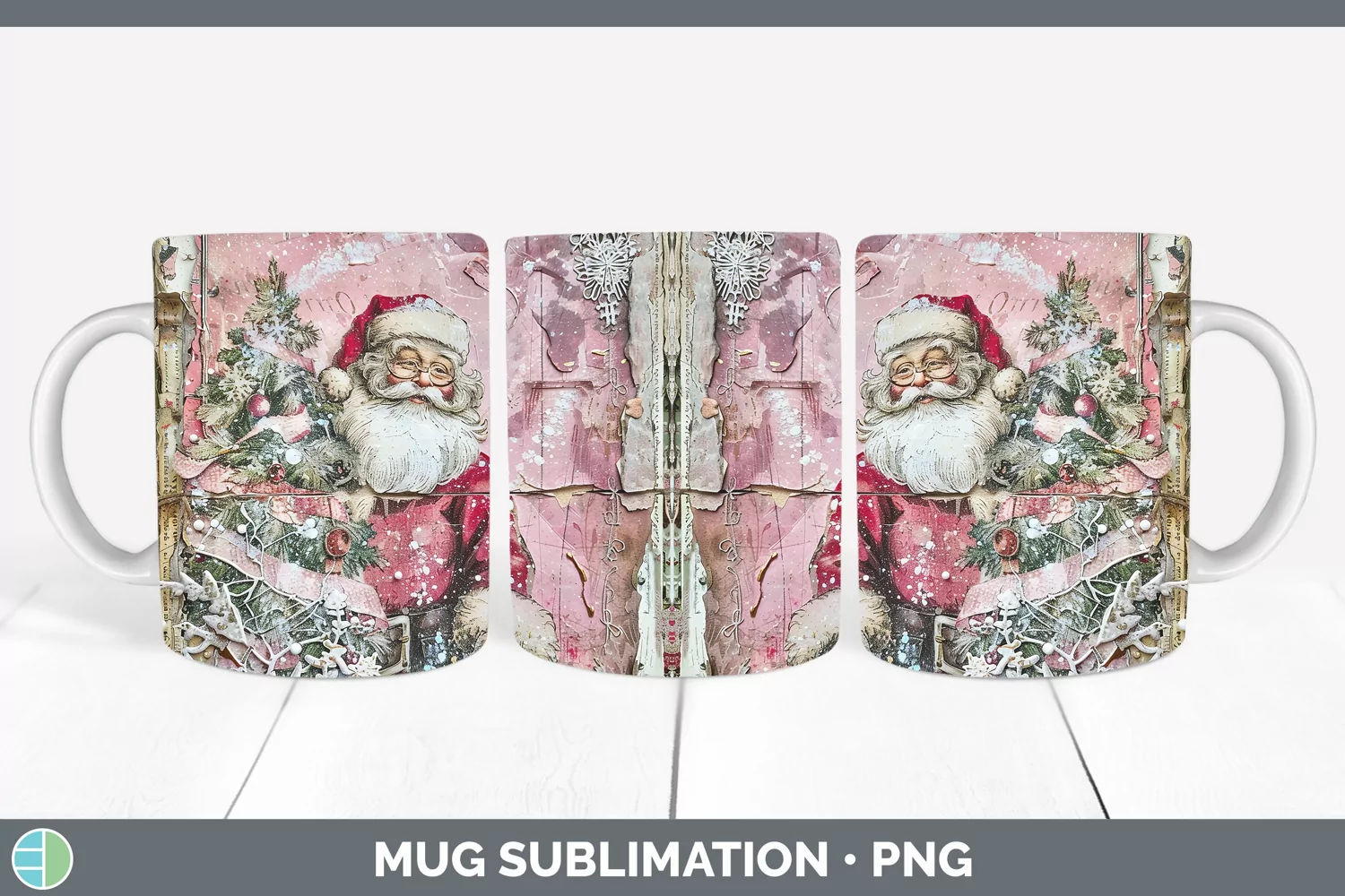GorgeousVintage Pink Christmas Mug Wrap design.