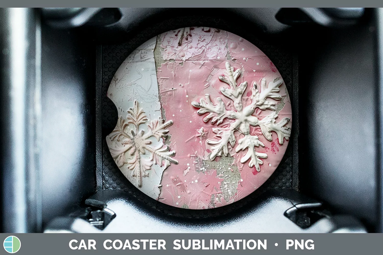 GorgeousVintage Pink Christmas Car Coaster design.