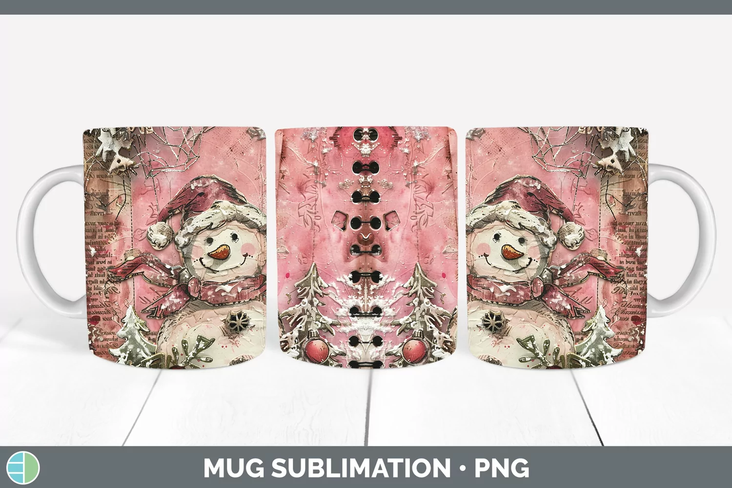 GorgeousVintage Pink Christmas Mug Wrap design.