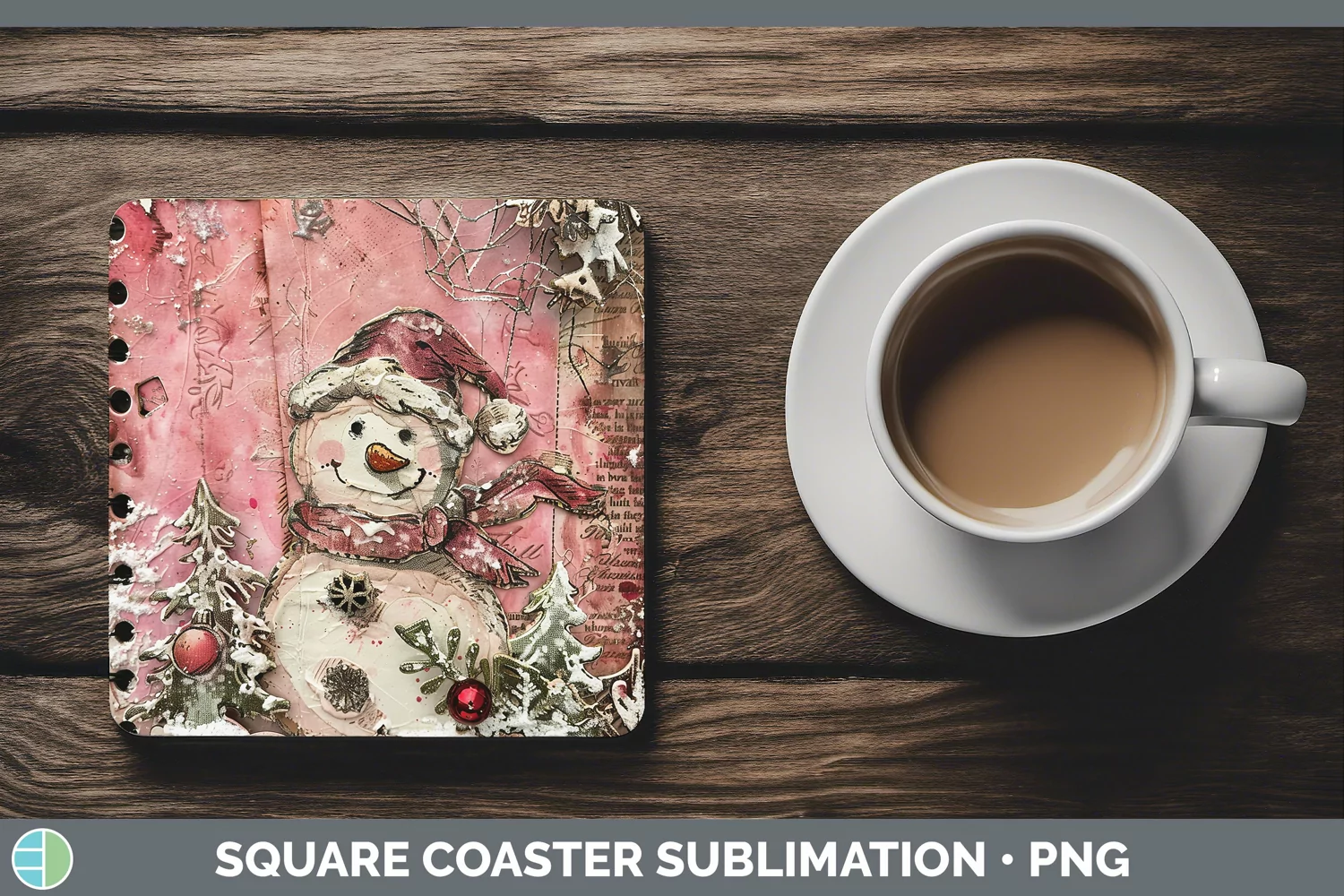 GorgeousVintage Pink Christmas Square Coaster design.