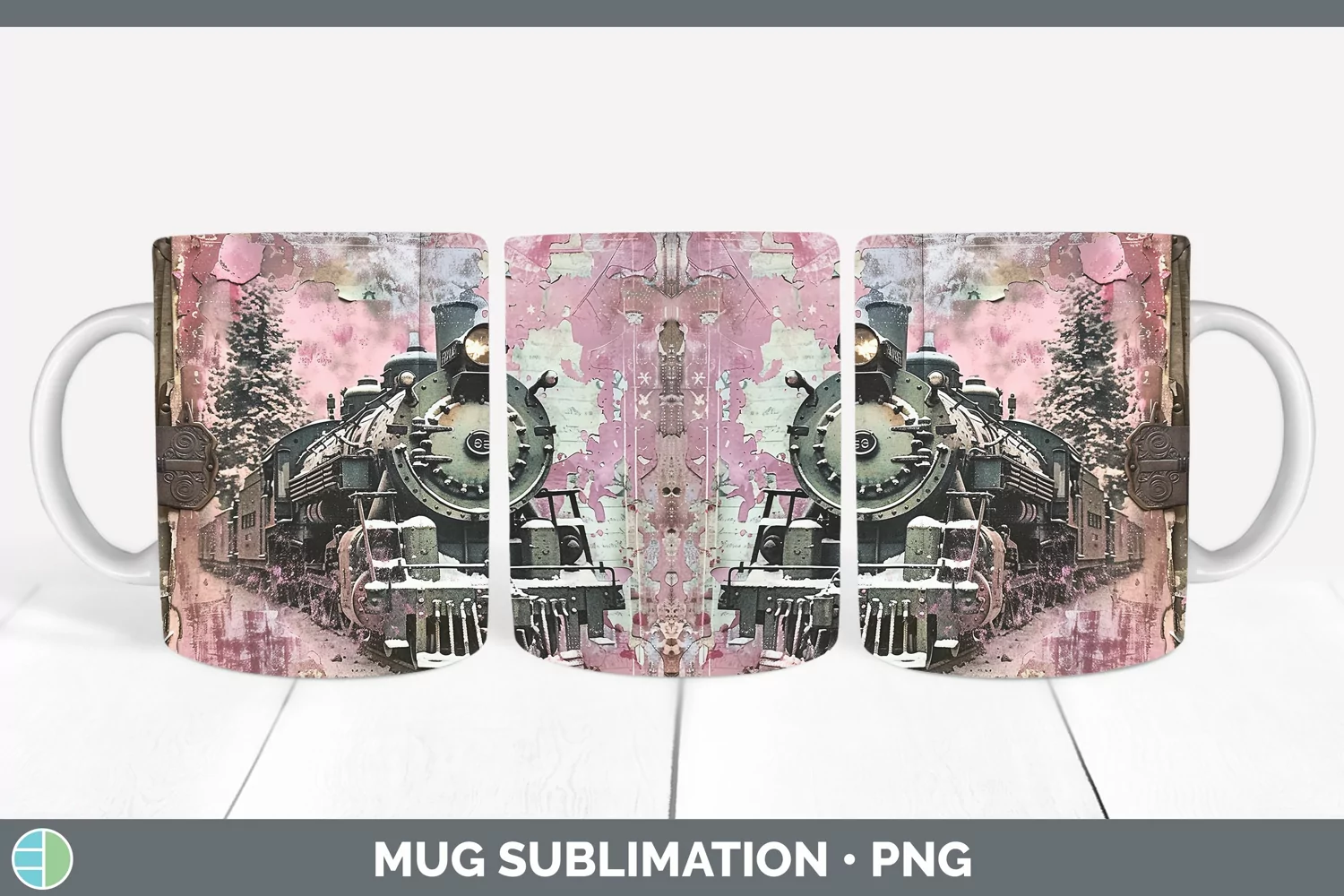 GorgeousVintage Pink Christmas Mug Wrap design.