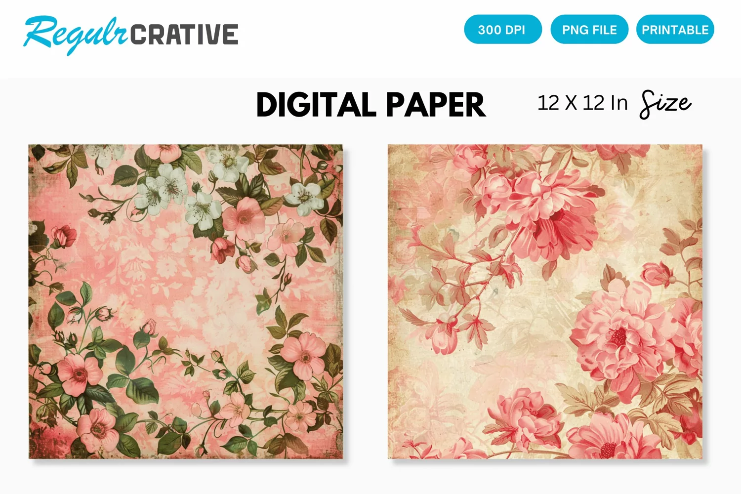 Vintage Pink Floral Seamless Digital Paper product image 1