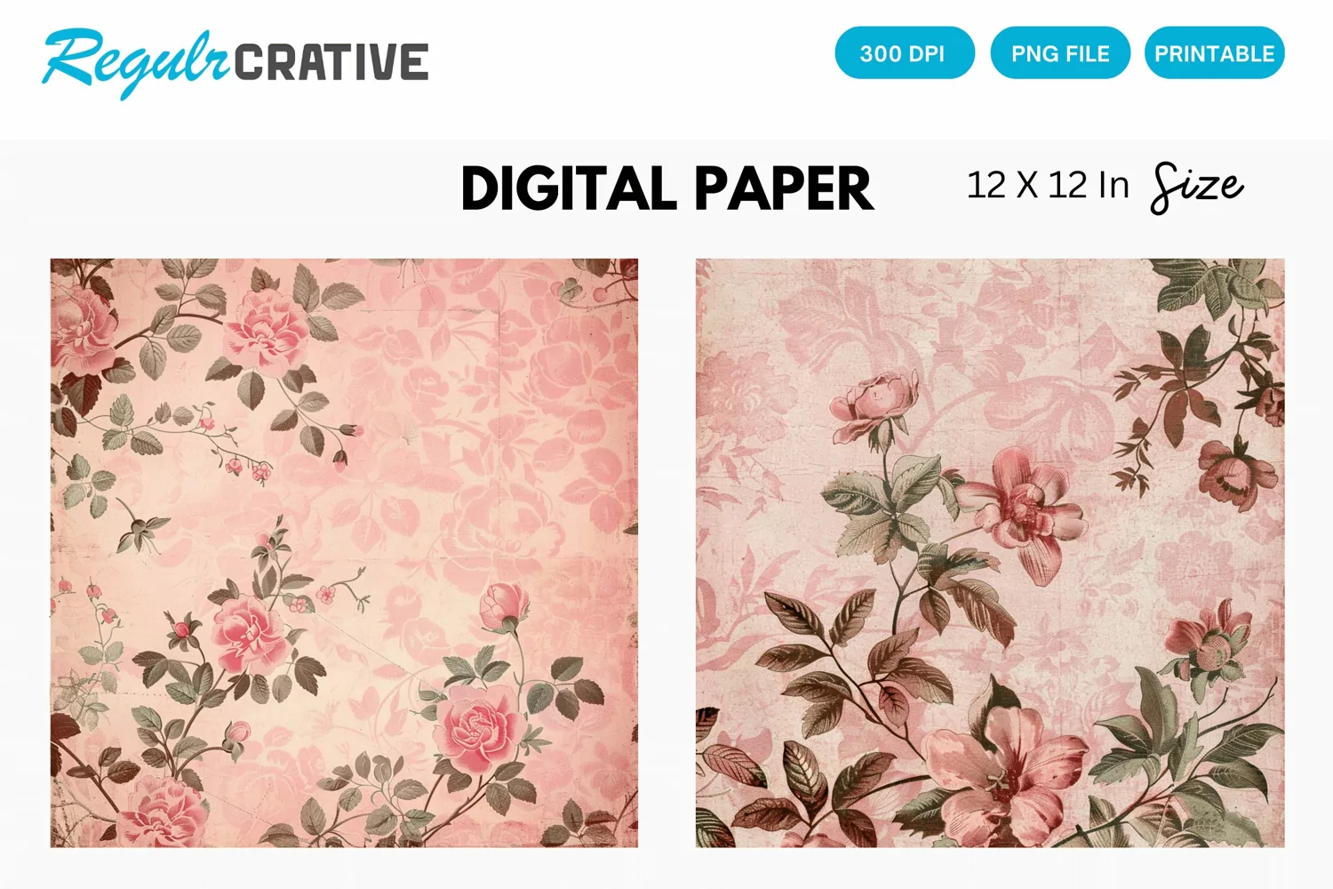 Vintage Pink Floral Seamless Digital Paper product image 1