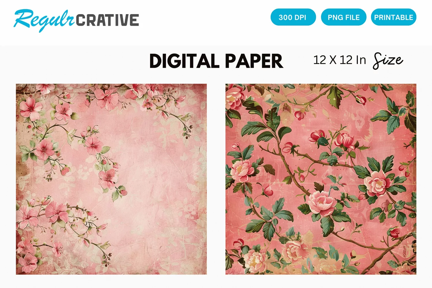 Vintage Pink Floral Seamless Digital Paper product image 1