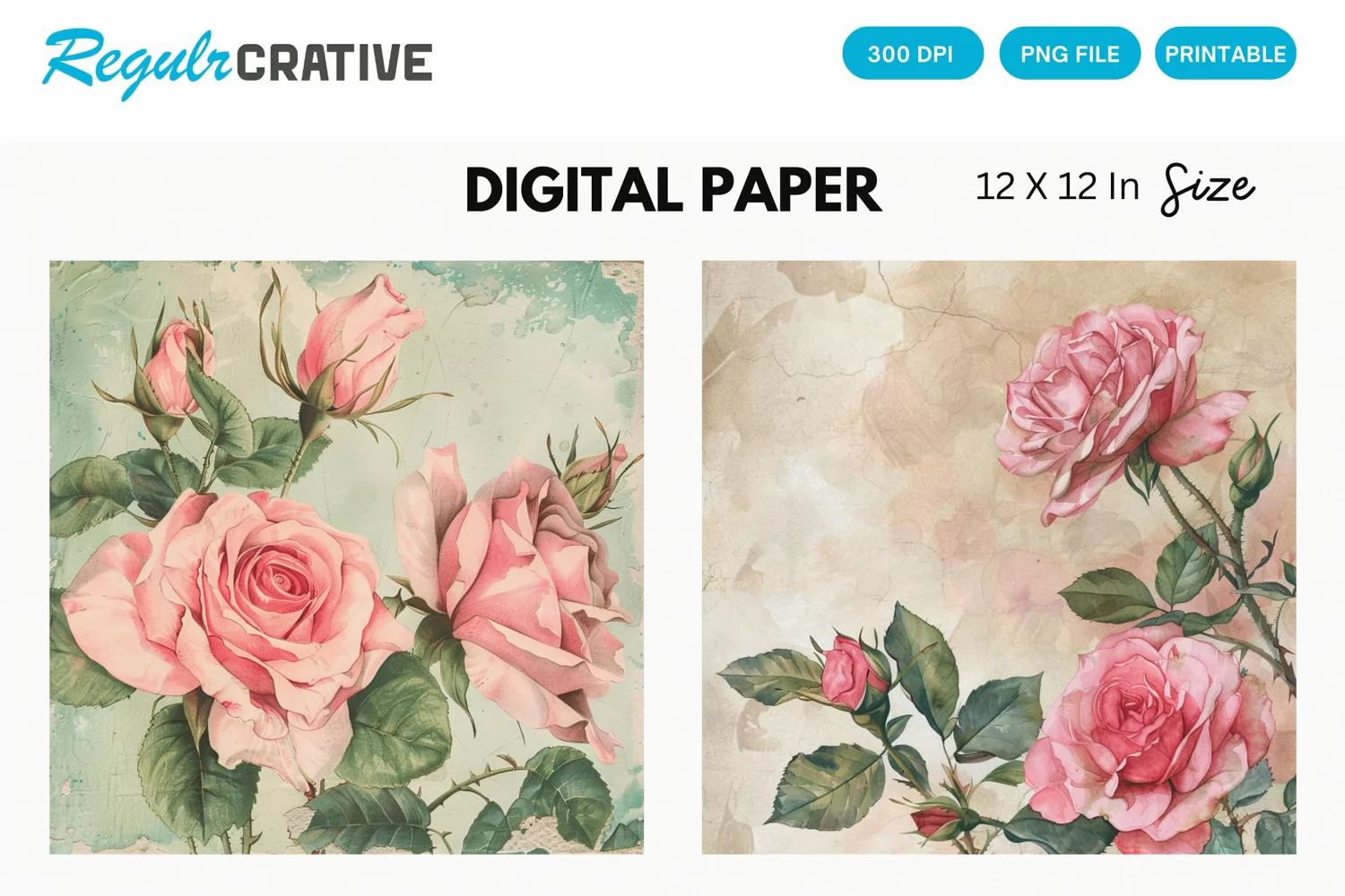 Vintage Pink Roses Digital Paper, Pink Roses Background product image 1
