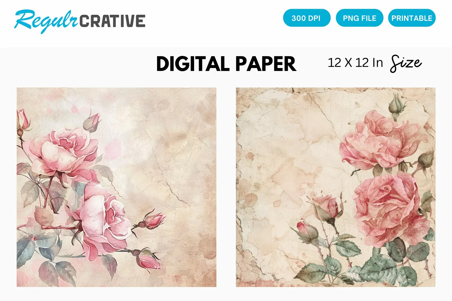 Vintage Pink Roses Digital Paper, Pink Roses Background product image 1