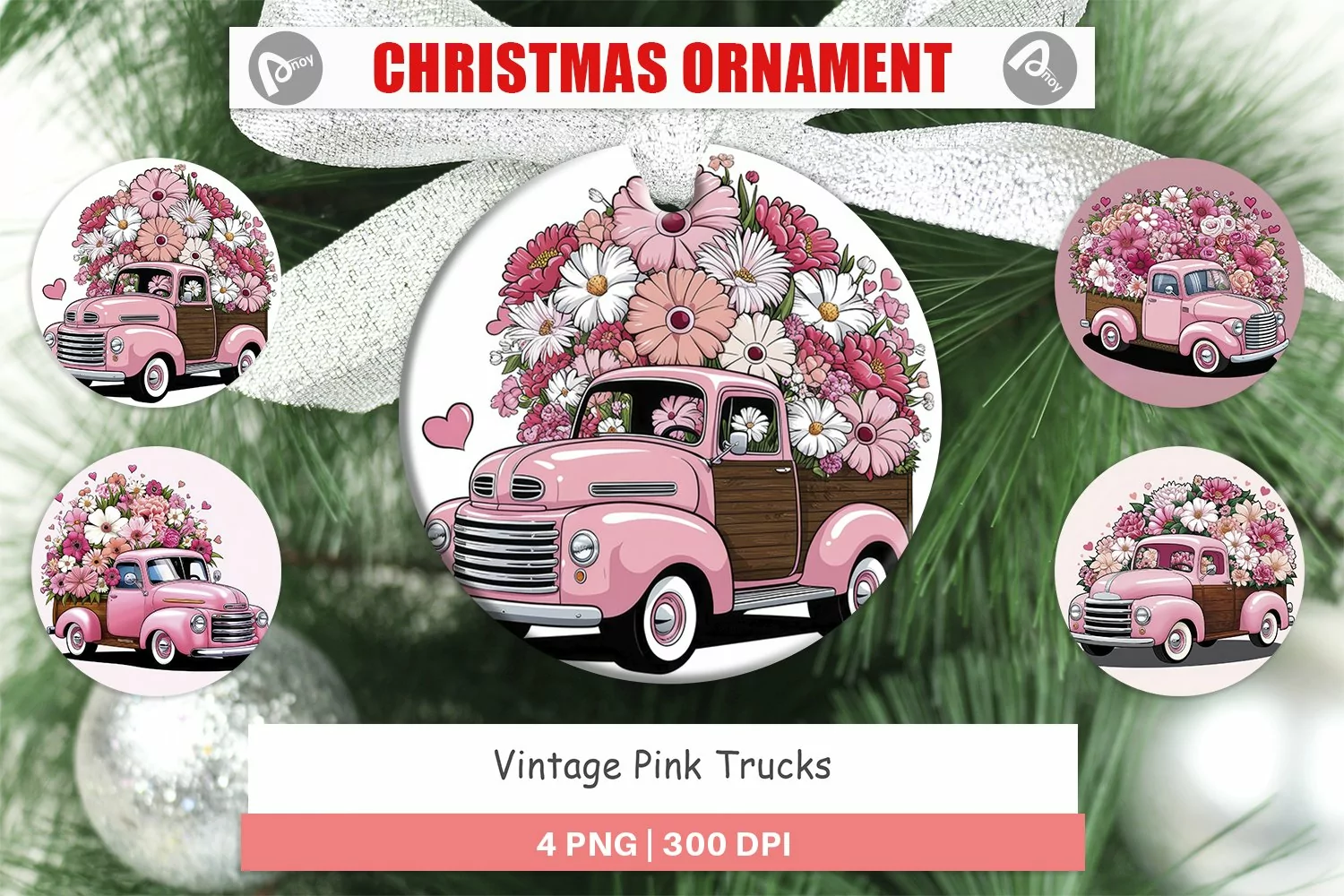 Christmas Ornaments Vintage Pink Trucks product image 1