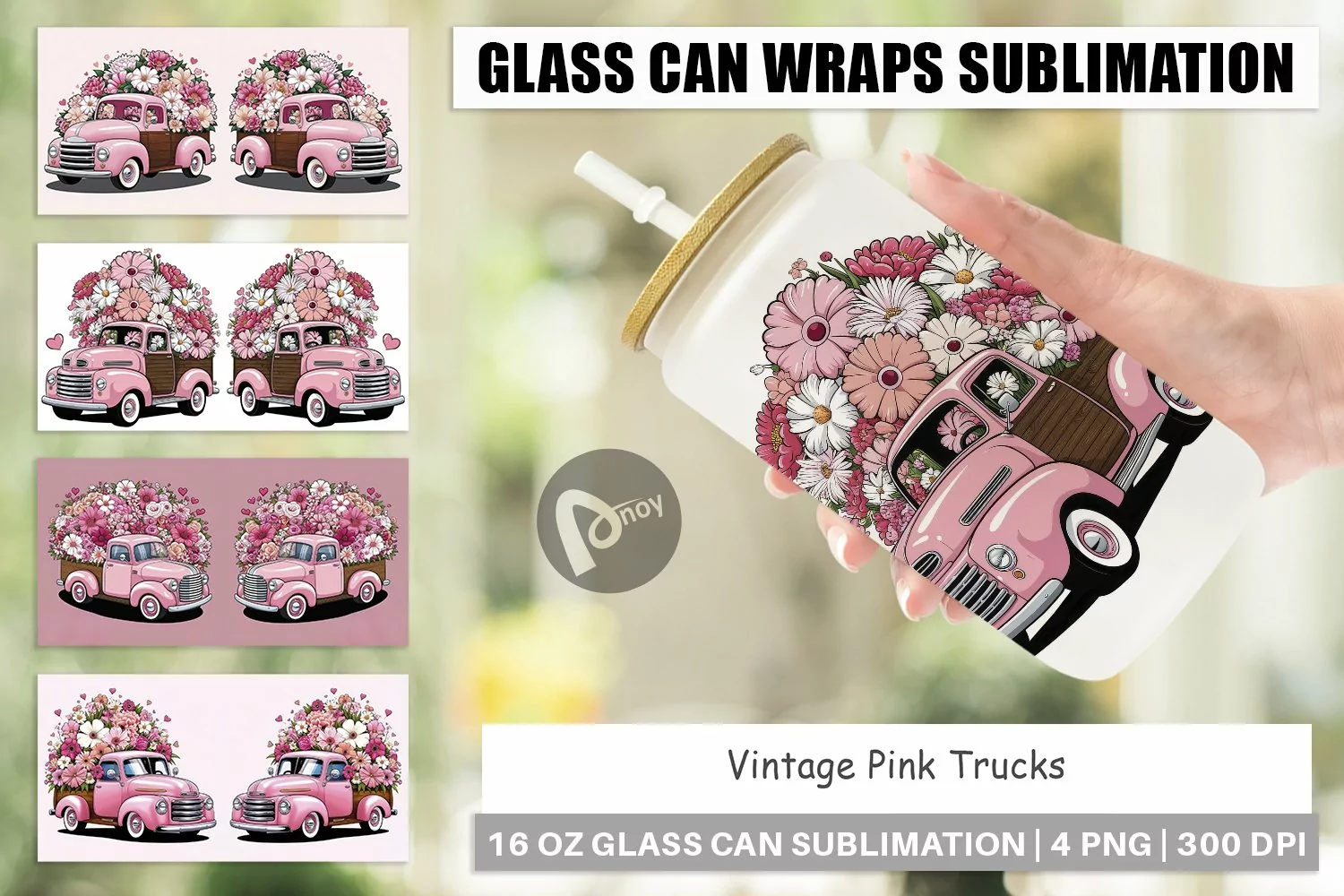 Glass Can Wraps Vintage Pink Trucks product image 1