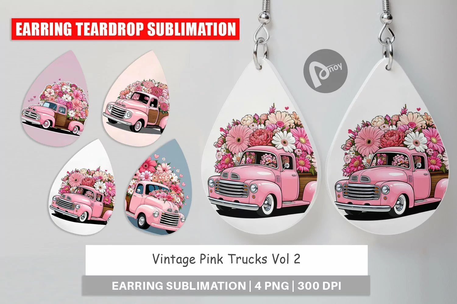 Earring Teardrop Vintage Pink Trucks product image 1