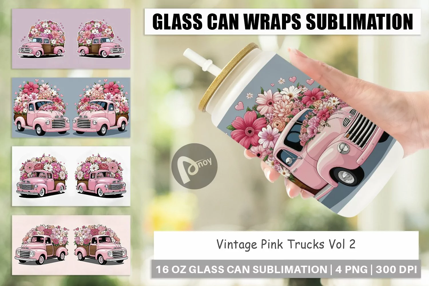 Glass Can Wraps Vintage Pink Trucks product image 1