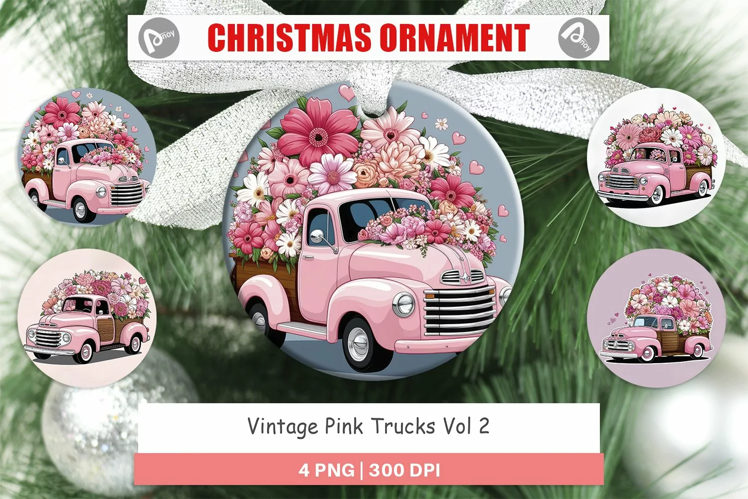 Christmas Ornaments Vintage Pink Trucks product image 1