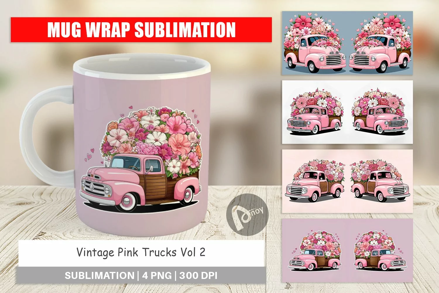 Mug Wrap Design Vintage Pink Trucks product image 1