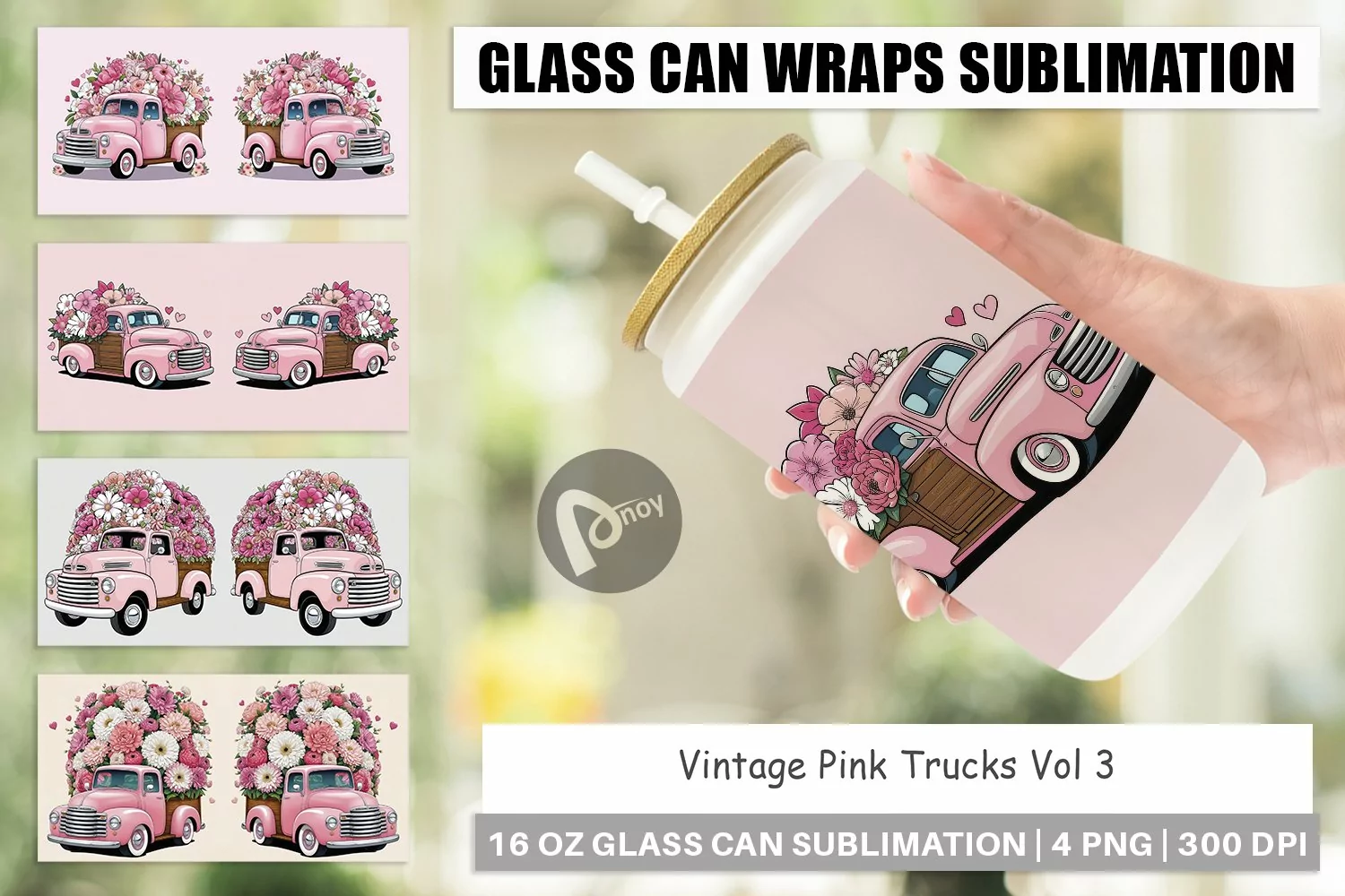 Glass Can Wraps Vintage Pink Trucks product image 1