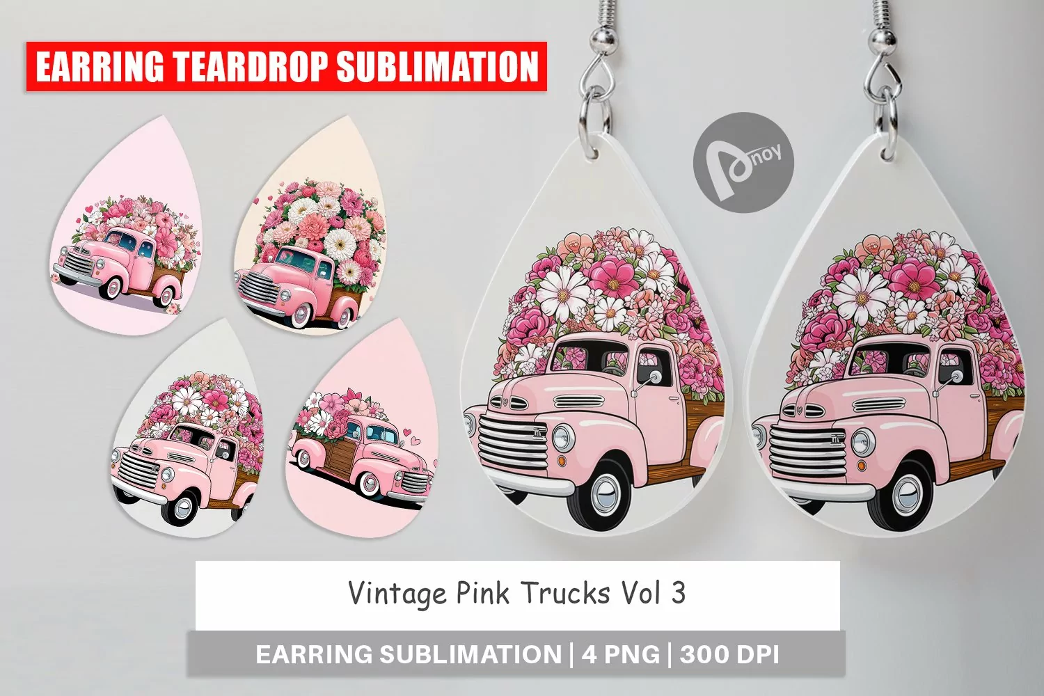 Earring Teardrop Vintage Pink Trucks product image 1