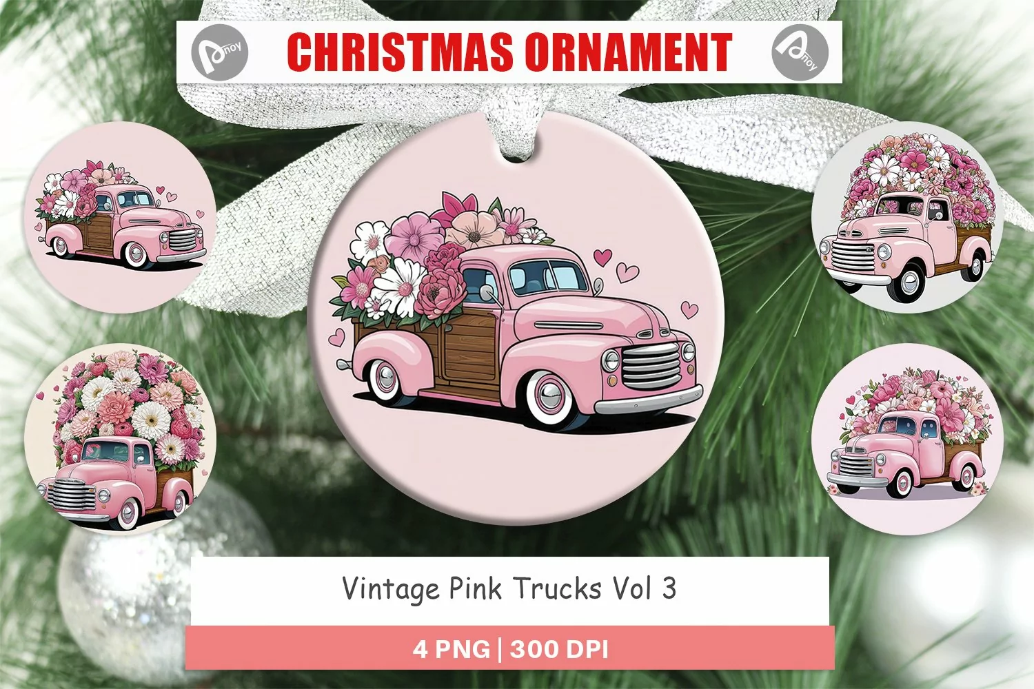 Christmas Ornaments Vintage Pink Trucks product image 1