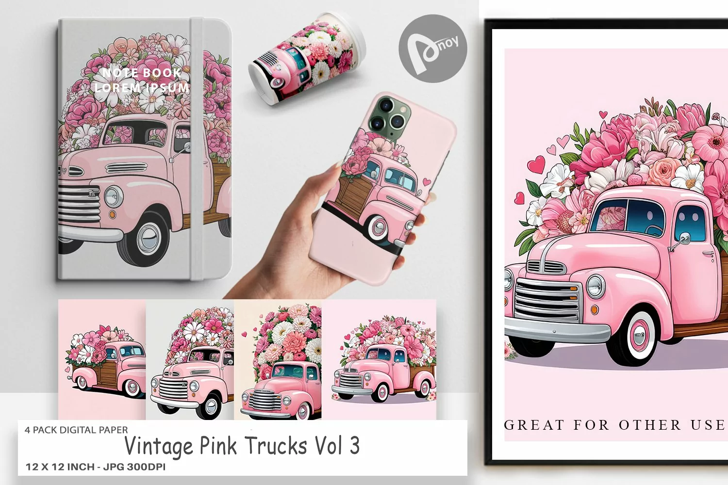 Digital Paper Vintage Pink Trucks product image 1