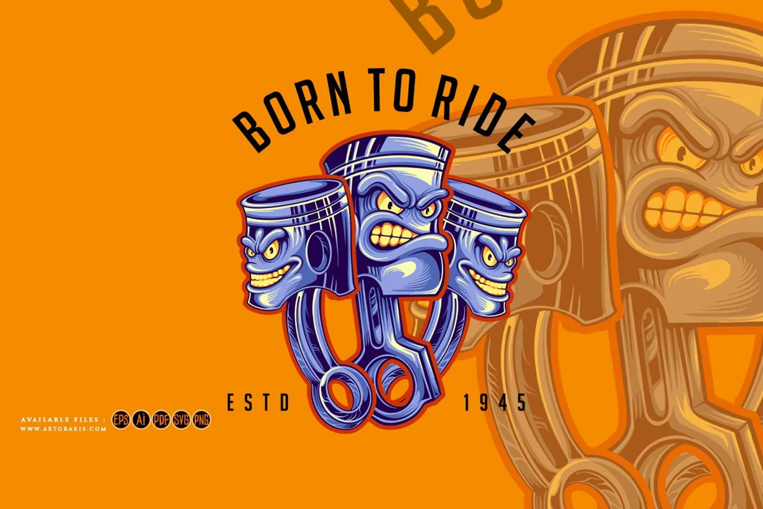 Vintage piston hot rod logo cartoon illustrations product image 1
