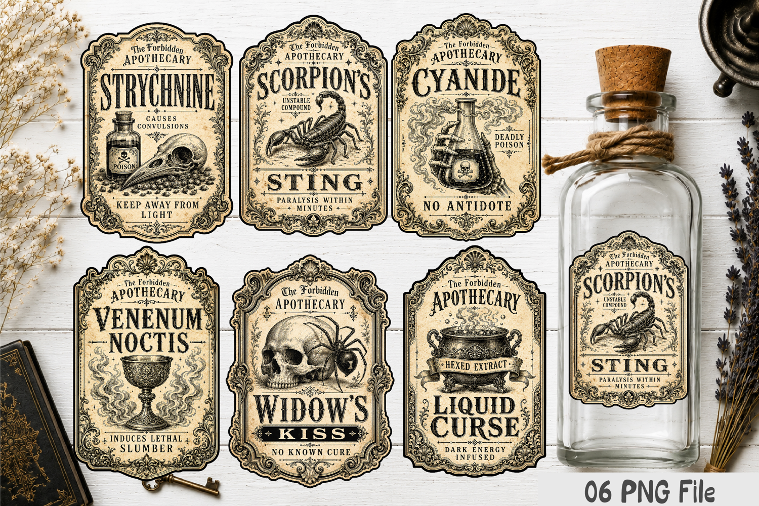Vintage Poison Potion Bottle Labels PNG product image 1