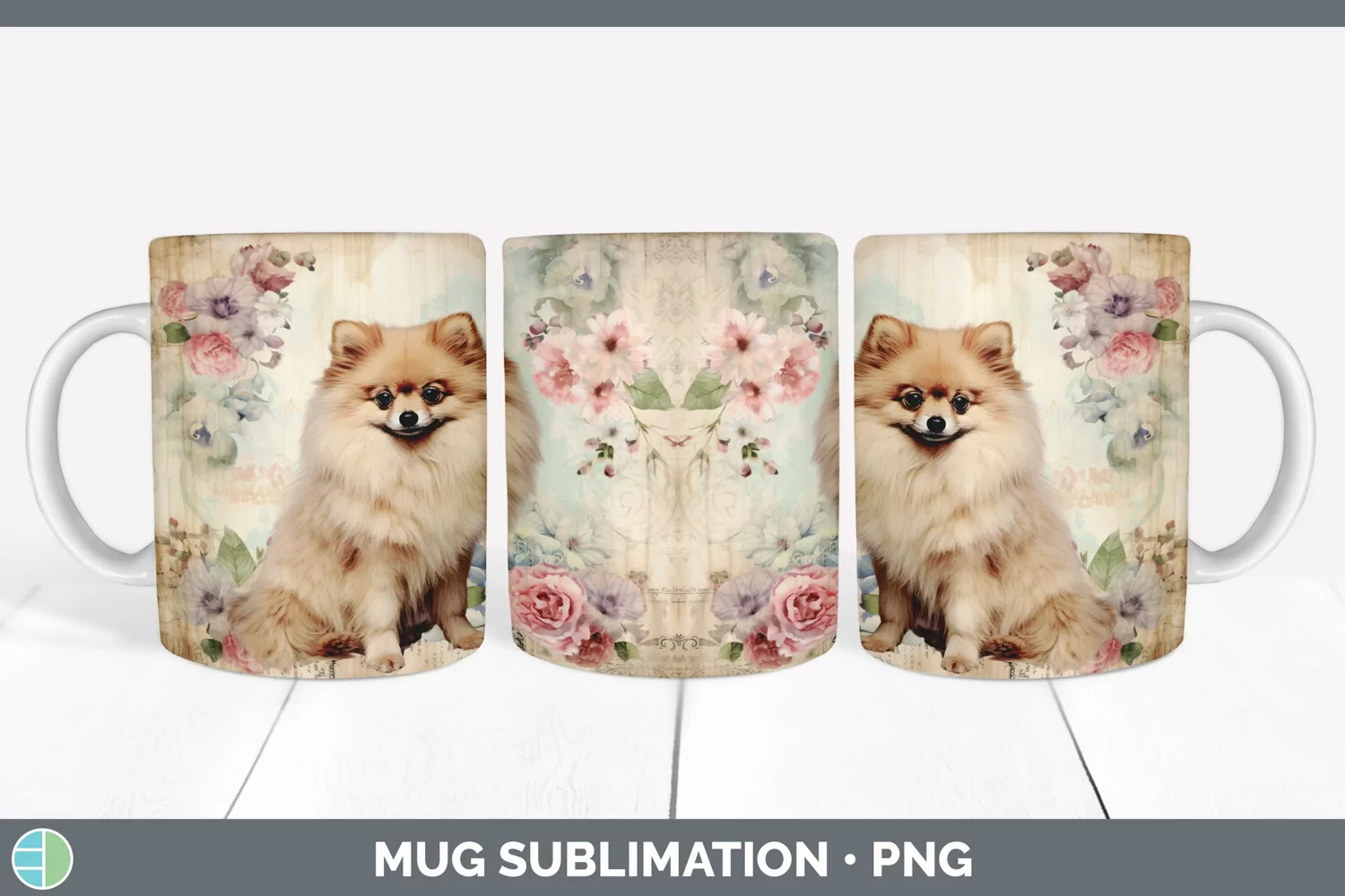 GorgeousDecoupage Pomeranians Mug Wrap design.